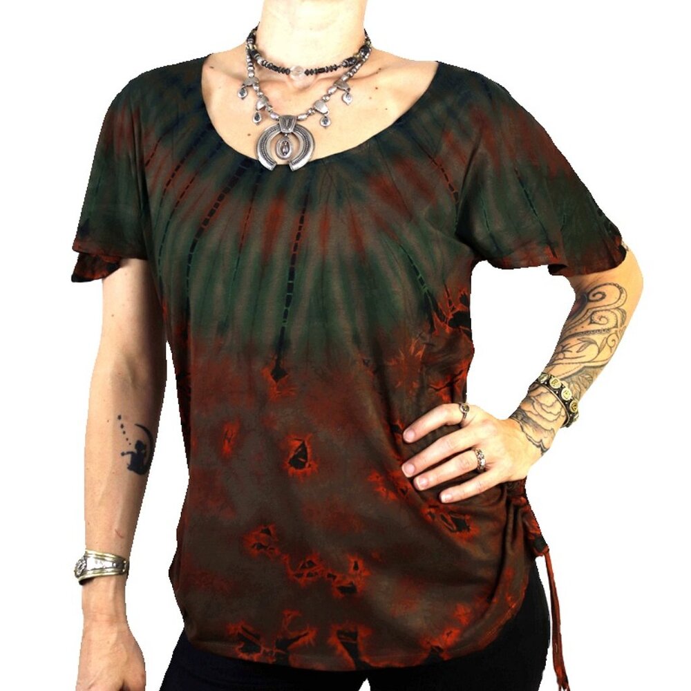 Comfy Tie Dye hippie top Green red
